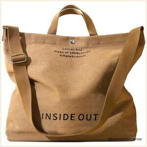 Large Canvas Tote Bag with Crossbody Strap, Multiple Pockets, 20L Capacity